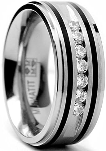 Titanium Engagement Rings for Men Cubic Zirconia (9mm) Wedding Beautiful Elegant Band (10)