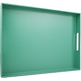 SforGUVA Green Serving Tray for Coffee Table, Rectangular Plastic Decorative Tray with Handles for Entertaining, Outdoor Patio, Living Room, Ottoman, Bathroom Counter, 11.8”*15.7”*1.6”