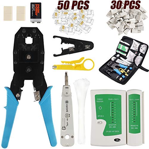 JENABOM 12 in 1 Network Tool Kit - RJ45 RJ11 CAT5 CAT6 Crimping Tools, LAN Cable Tester, Wire Stripper