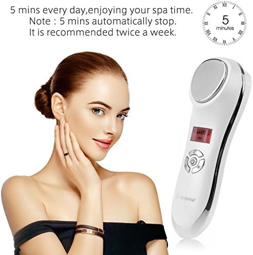 Ingsta Portable Handheld Ultrasonic Electric Ion Facial Massager,Rechargeable Face Massagers Vibration Iontophoresis Hot Cooling Skin Firming Care Facial Moisturizer Massager Beauty Instrument