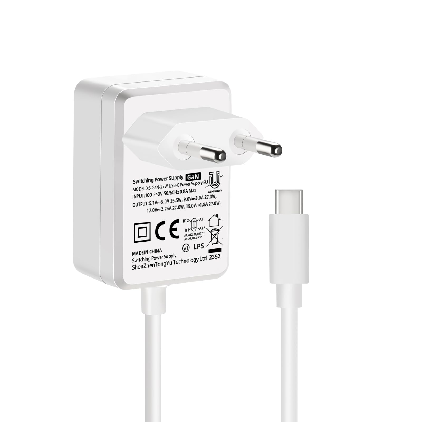 Xicoolee Alimentatore GaN PD 27W Per Raspberry Pi 5 - 5.1V 5A, USB-C, Sostitutivo Originale, Spina Europea