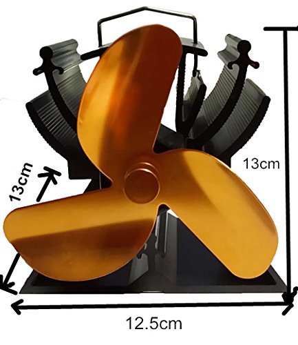 VODA 4.9 inches Mini Heat Powered Stove Fan for Small Space Wood/Log Burner/Fireplace - Eco Friendly(Gold)
