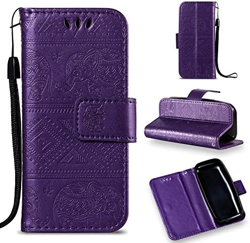 Guran® PU Leather Case for NOKIA 105 (2017 Version) Smartphone Flip Cover with Stand Functions Elephant Pattern Embossed Phone Case - Purple