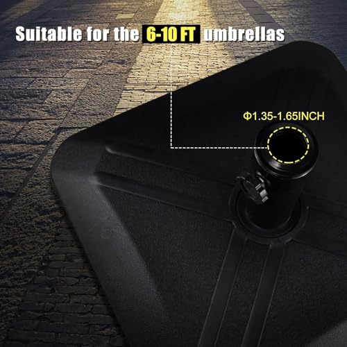 Homodoskey Patio Umbrella Base with Wheels, 125 lbs Capacity Umbrella Stand Base Heavy Duty For Outdoor Patio Deck Poolside Garden Beach, Fillable with Sand or Water, 48 * 48 * 39Cm Black