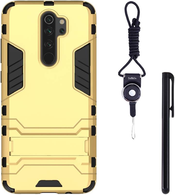 SsHhUu Xiaomi Redmi Note 8 Pro Case, Shock Proof Cover Dual Layer Hybrid Armor Combo Protective Hard Case with Lanyard + Stylus Pen for Xiaomi Redmi Note 8 Pro 2019 (6.53 Inch) Gold