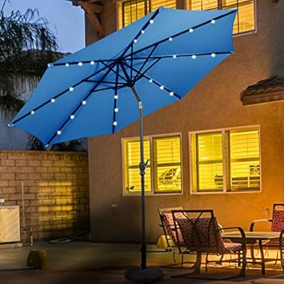 Amazon Com Giantex 10ft Solar Patio Umbrella Outdoor With Lights 8 Ribs Steel Market Umbrella Easy Push Button Tilt And Crank Solar Table Umbrellas For Garden Deck Backyard Pool Indoor Outdoor Use