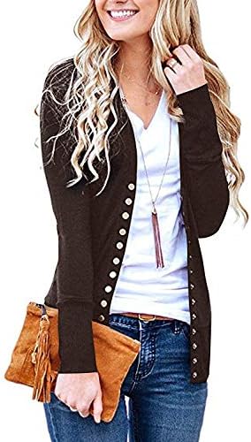 Cowear Women's S-3XL Solid Button Front Knitwears Long Sleeve Casual Cardigans