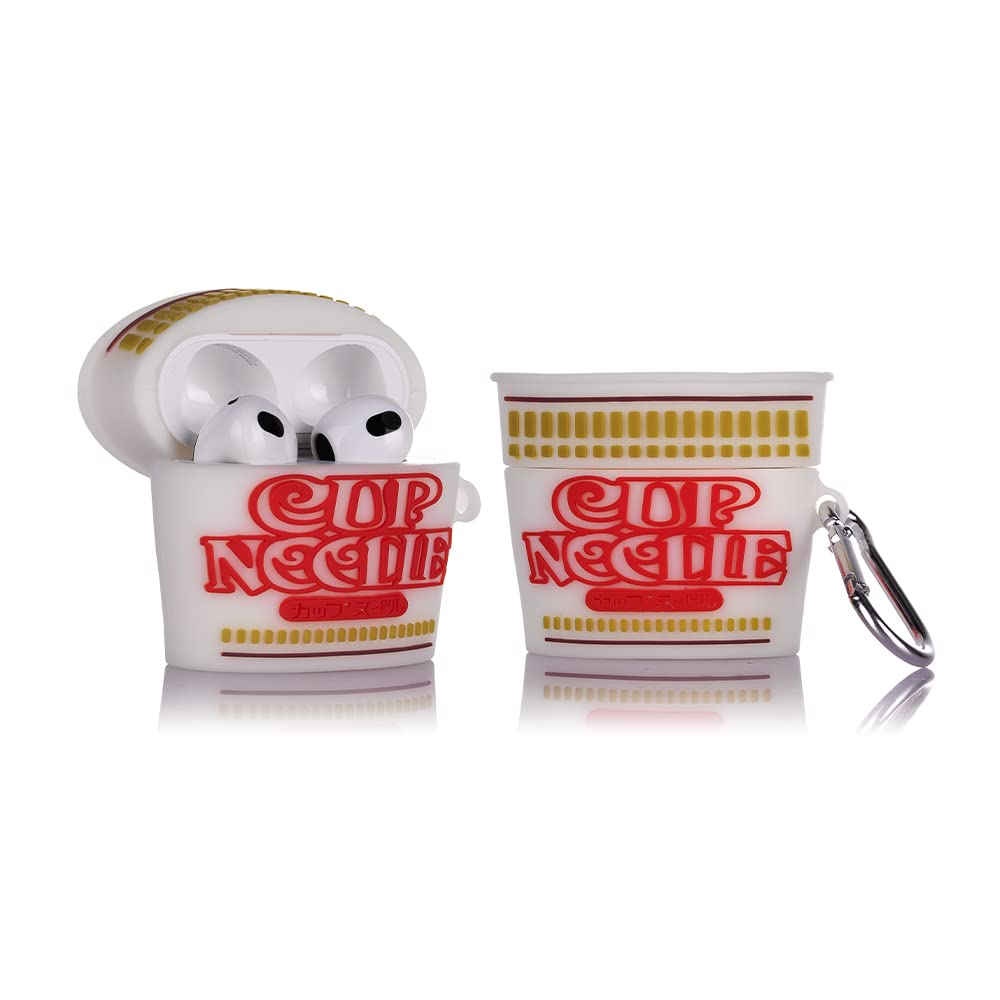 Derhom Airpods 3 Silicone Case Funny Cute Fashion Soft Cartoon Cover Skin Compatible for Apple Airpods 3 [Beverage Series][2021 Released] (Noodle Cup)