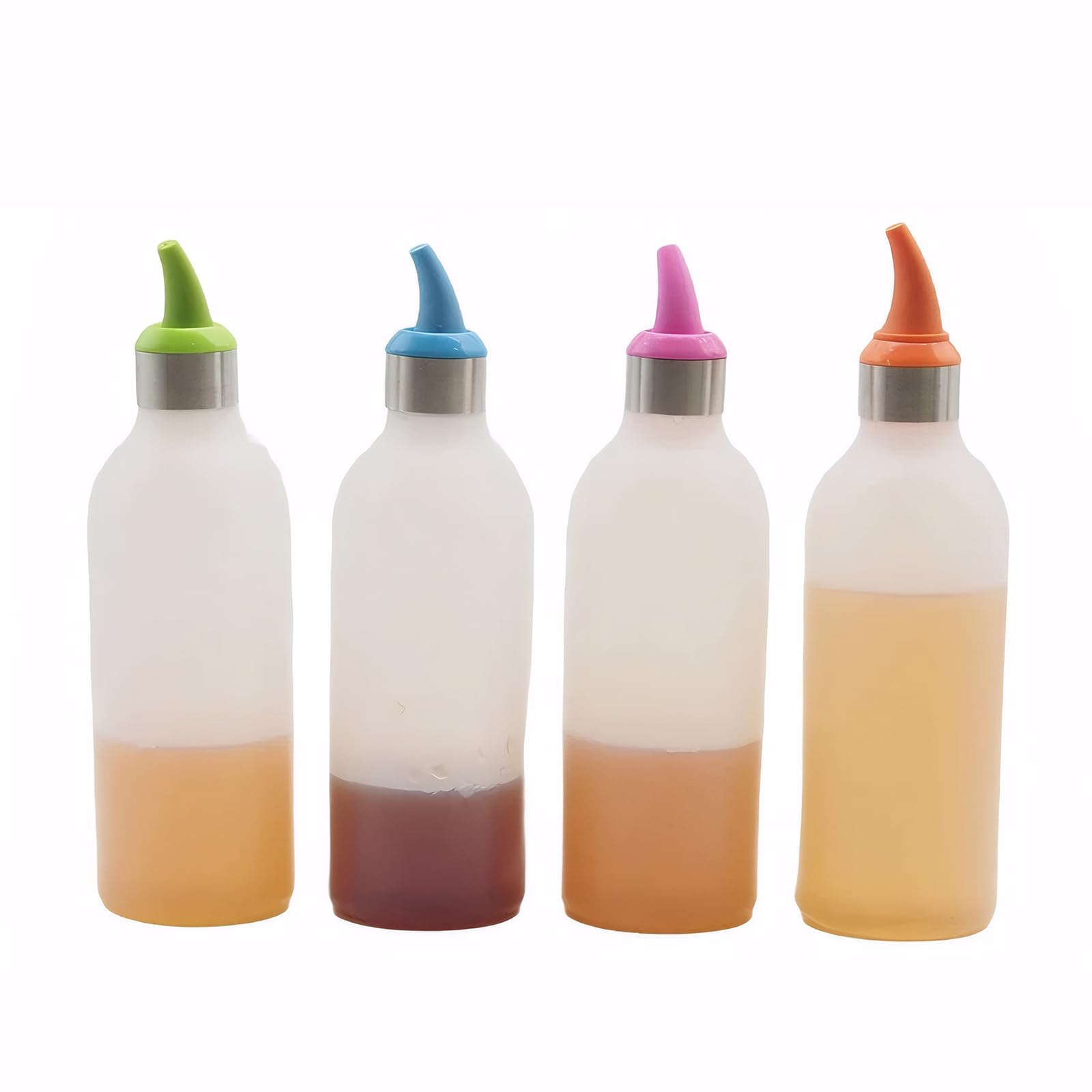 Lancoon 4Pcs Squeeze Condiment Bottles 450ml/16oz Plastic Sauce Dispenser Bottle for Hot Sauce BBQ Ketchup Syrup Salad Dressing Mustard Olive Oil