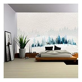 Winter Landscape with Fir Forests and Deer - Removable Wall Mural | Self-Adhesive Large Wallpaper - 66x96 inches