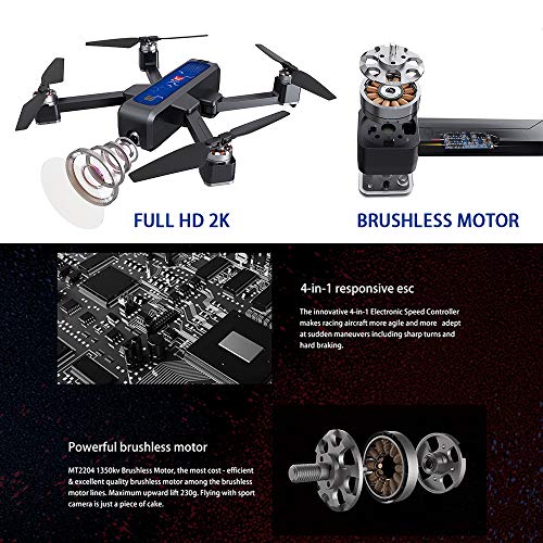 MJX Bugs 4W Foldable Drone with GPS, Full HD 2K 5G WiFi Camera Record Video Bugs GO App Operation Altitude Hold Track Flight 3400mAh Battery Double Charging OLED Screen Remote Control Alarm Function