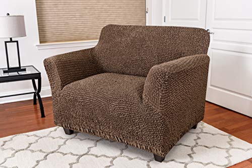 PAULATO BY GA.I.CO. Chair Cover - Armchair Cover - Armchair Slipcover - Cotton Fabric Slipcover - 1-Piece Form Fit Stretch Stylish Furniture Protector - Mille Righe Collection - Camel (Chair) - Thumbnail 2