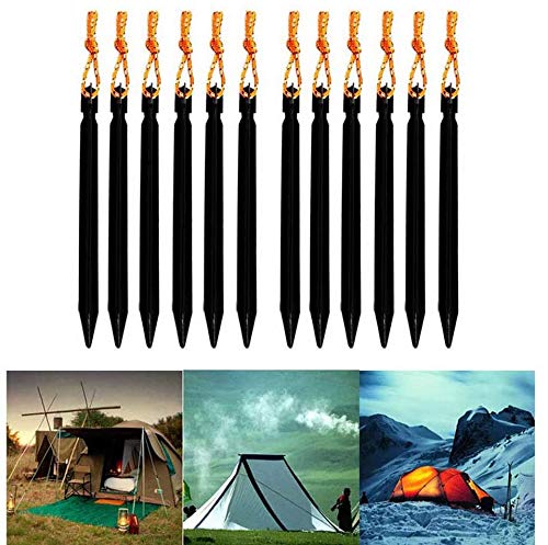 12 PCS Robust Tent Pegs Stakes with Reflective Rope Outdoor Camping Gazebo Garden Aluminum Alloy Nails Ground Pegs with Pull Cords, Light Weight, 7 inch in Length