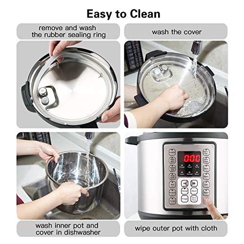 Electric Pressure Cooker 6 Quart(2-6 person),9 in 1 Crock Pot Pressure Cooker in Multipurpose, 14 Programmable with Stainless Steel Inner Pot,Slow Cook,Saute,Steamer,Cake Maker,Rice Cook and et.