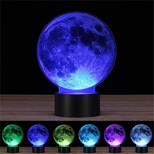 New Style 3D Laser Engraving Night Light Thouch Table Desk Lamp &amp;USB，Crenye 7 Colors Change for Holiday Gifts (Moon)