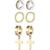 3 Pairs Clip On Hoop Earrings Set Stainless Steel Non Piecerd Cartilage Ear Cuffs Punk Rock Earrings Hoops Jewelry for Men Women