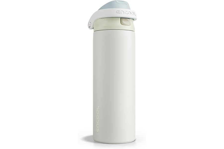ENCOOL Leakproof Insulated Water Bottle with Straw Dual-Sip Water Bottle Bag-Safe Design for Work, Commute & Gym – Keeps Drinks Cold All Day, 24 oz, Cloud-Hill White