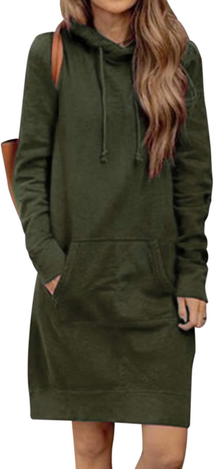 KIDSFORMWomen's Long Hoodies Sweatshirt Pullovers Ladies Long Sleeve Plain Hooded Jumper Dresses Loose Tie Dyed Hoodies Long Tops with Pocket