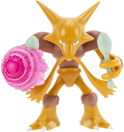Pokémon Alakazam Battle Feature Figure 4.5-Inch Battle Ready with Psychic Blast