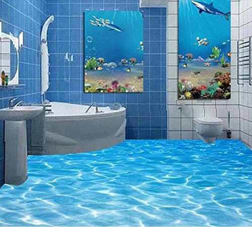 Wapel Mural Custom Size Self-Adhesive PVC Wallpaper Custom Bathroom Large Mural Flooring Stickers Wallpaper Modern Beautiful Sea Water Ripple 3D Floor Painting 250x175cm