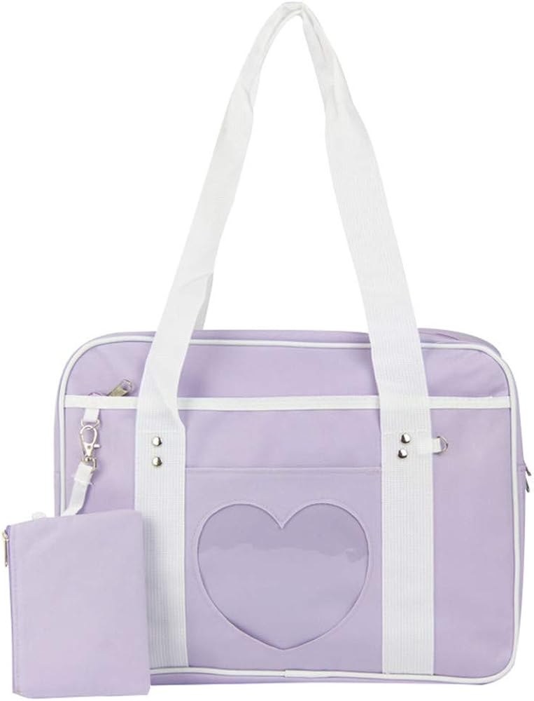 AlwaySky Ita Bag Heart Shape Window Japanese School Handbag Large JK Bag Girls Duffle Purse Anime School Satchels for Lolita Comic DIY Cosplay (Purple)