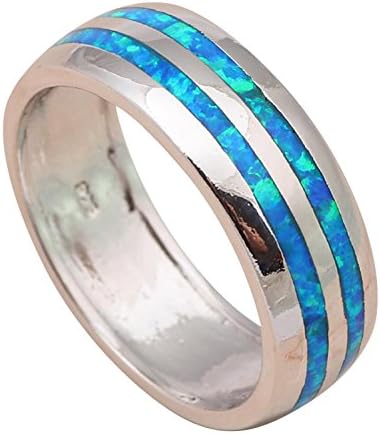NEROY Special Design High Quality 925 Sterling Silver Blue Fire Created Opal Engagement Rings for Girls Size 8 Or663A