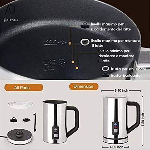 HESKA BY AD, ELEKTRISCHER MILCHAUFSCHÄUMER 500 ML, BEI EINMALIGEM GEBRAUCH MEHR ALS EINE TASSE MILCH MIT SCHAUM, EIN 500… – Bild 7