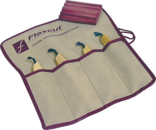 Flexcut Carving Tools, Right-Handed Scorp Set, 4 Razor-Sharp Blades and 4 Pocket Tool Roll Included (KN150)