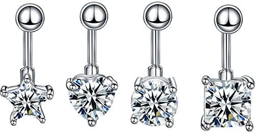 4pcs 14G Clear Crystal Belly Button Rings Body Jewelry Piercing