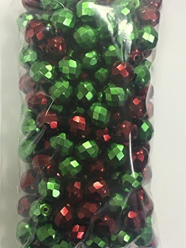 HOLIDAY BEADS MIX 8MM CZECH GLASS REDS GREENS GOLDS 1/2 POUND (REDS GREENS)