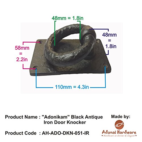 Adonai Hardware Adonikam Antique Iron Door Knocker (Black Powder Coated)
