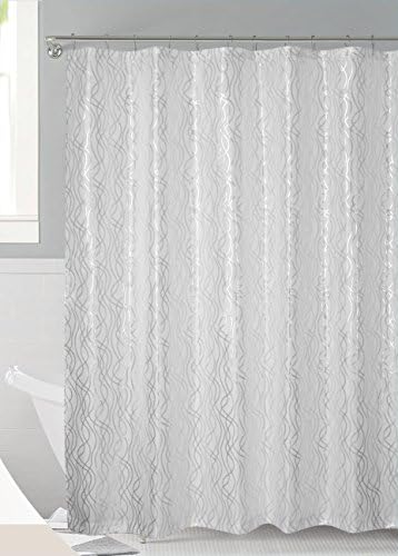 Luxurious Metalic Moroccan Trellis Shower Curtain Set with 12 Hooks 72"x72" (White/Silver)