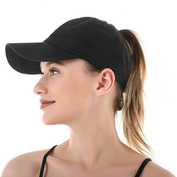 Funky Junque Women's Distressed Baseball Cap With Ponytail Hole - Adjustable Dad Hat For Messy Buns