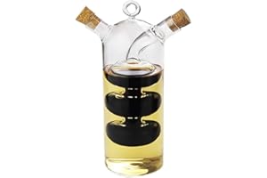 WINAKUI Olive Oil and Vinegar Dispenser Cruet Bottles, 2 in 1 Transparent Dual Glass for Kitchen Cooking Container