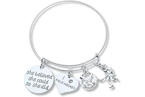 Infinity Collection Field Hockey Charm Bangle Bracelet, Field Hockey She Believed She Could So She Did Jewelry, Gift for Field Hockey Players