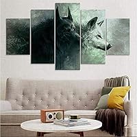 ZPPLD Prints Art Picture,Two Wolves Canvas Wall Art Abstract Print Home Decor for Living Room Modern Contemporary Pictures 5 Panel Large Poster HD Printed Painting Framed Ready to Hang,Framed,Size2