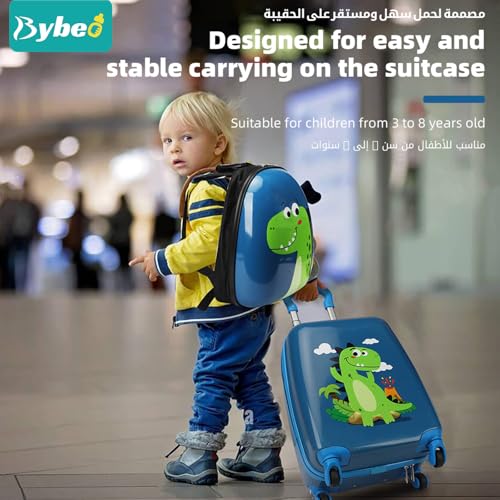 3Pcs Kids Luggage Set, 18 Inch Children Travel Suitcase, Cartoon Rolling Luggages, Child Trolley Bag with 14-Inch Backpack, U-Shaped Pillow, Wheels and Telescopic Handle (Blue)