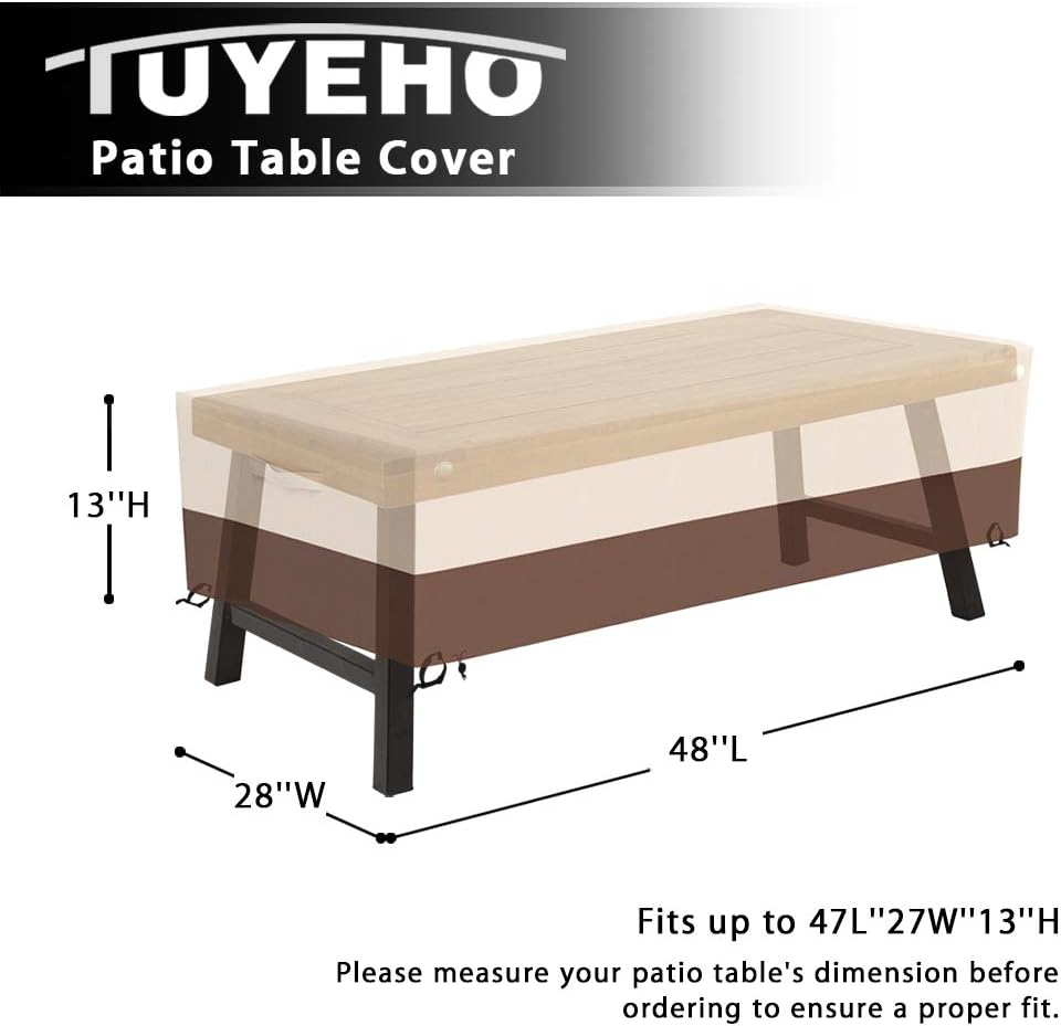 Tuyeho Patio Rectangular Coffee Table Cover 48 x 28 x 13 inch, 600D Heavy Duty Outdoor Side Table Cover, Waterproof & Weather Resistant for Your Furniture (Beige & Brown): Kitchen & Dining