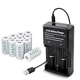 Rechargeable Cr123a Battery,AVEKI 650mah 3.7v Cr123a 16340 Li-ion Rechargeable Battery +Charger, Perfect Power For Flashlight, Photo Camera (10pack)