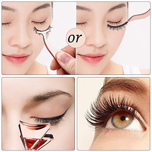 Meetory 4 Pieces Eyelashes Accessories Tools - Eyelash Curlers, 2 Pieces Fake Eyelashes Applicator Tool & Eyebrow/Fake Eyelashes Scissors(Rose Golden) - Thumbnail 3