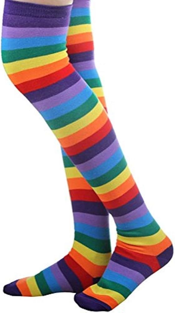 NAVAdeal Colorful Rainbow Stripe Knit Stockings Halloween Costume Party Cosplay