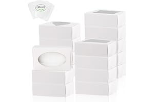BZIDII 36Pcs Soap Boxes for Homemade Soap and 40pcs Shrink Bags,3.54 X 2.36 X 1.18 Inch Soap Boxes with Window,Bar Soap Packaging Kraft Boxes Supplies（White）