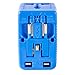 Yubi Power Dual Outlet Travel Adapter with 2 Universal Outlets - Built in Surge Protector and Neon Light Indicator - Foldable Prongs for Type A, C, G, and I Outlets | Works in 150+ Countries - Blue