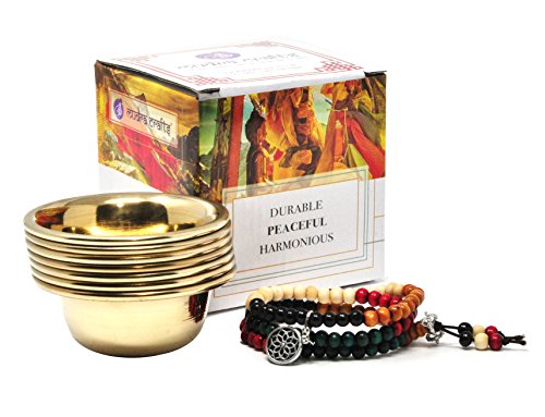 Mudra Crafts Set of 7 Copper Brass Yoga Meditation Altar Tibetan Buddhist Supplies Offering Bowls (3 Inches, Brass Tone) - Thumbnail 2