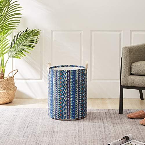 NEW POWER Collapsible Laundry Baskets Large,Eco Foldable Dirty Clothes Stand Storage Hampers,Waterproof Round Inner Drawstring Clothing Bins(Available 17.7" & 19.7" Height)-Bohemia C,M.