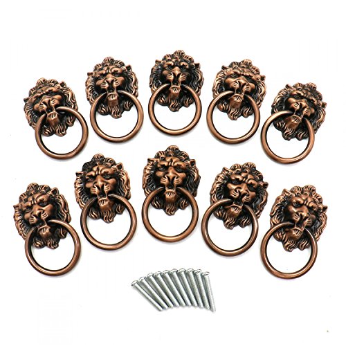 HUELE 10pcs Vintage Lion Head Knobs Cabinet Handles Furniture Door Hardware Handles Cupboard Closet Drawer Pulls (Bronze)