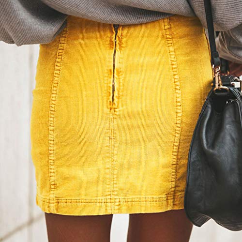 VICCKI Women Casual Sexy High Waist Pencil Zipper Bodycon Hip Short Mini Skirt Yellow - Thumbnail 3