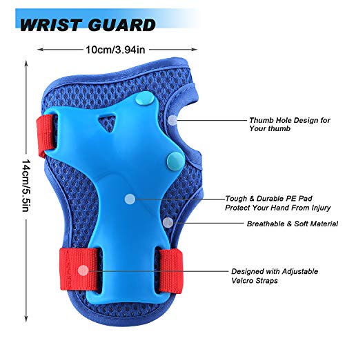 Kids/Youth Knee Pad Elbow Pads Guards Wrist Guards Protective Gear Set for Rollerblade Roller Skates Cycling BMX Bike Skateboard gs Scooter Riding Sports,Toddler for Multi-Sports(Age3-7) BlueRed