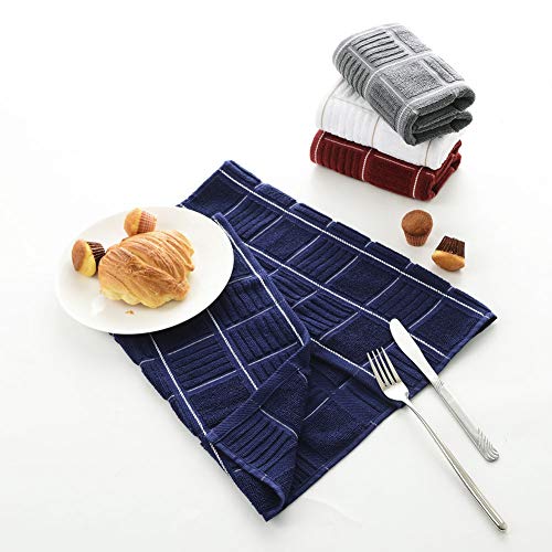 Anyi Kitchen Dish Towels Heavy Duty Absorbent Dish Clothes with Hanging Loop 100% Cotton Tea Bar Towels (16x26, Set of 3, Navy)