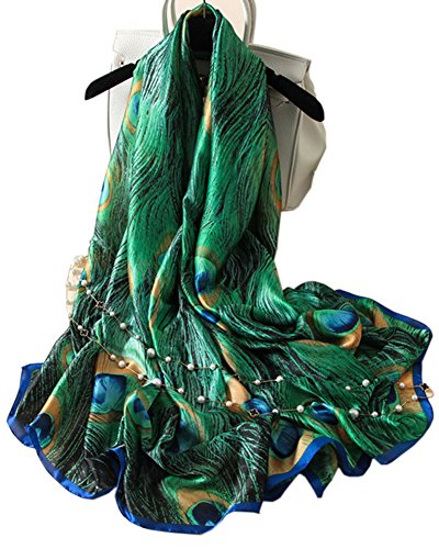 X&F Women's Fashion Peacock Feather Prints Long Scarf Summer Wrap Shawls